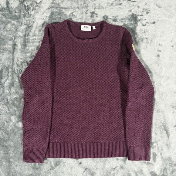 Fjallraven Sweater Womens Small Red Ovik Structure Sweater 100% Wool Round Neck